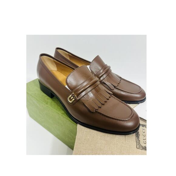 NIB Gucci Mirrored G Size 8.5 US 9 Fringed Loafer Brown Italian Leather Shoe main image 8